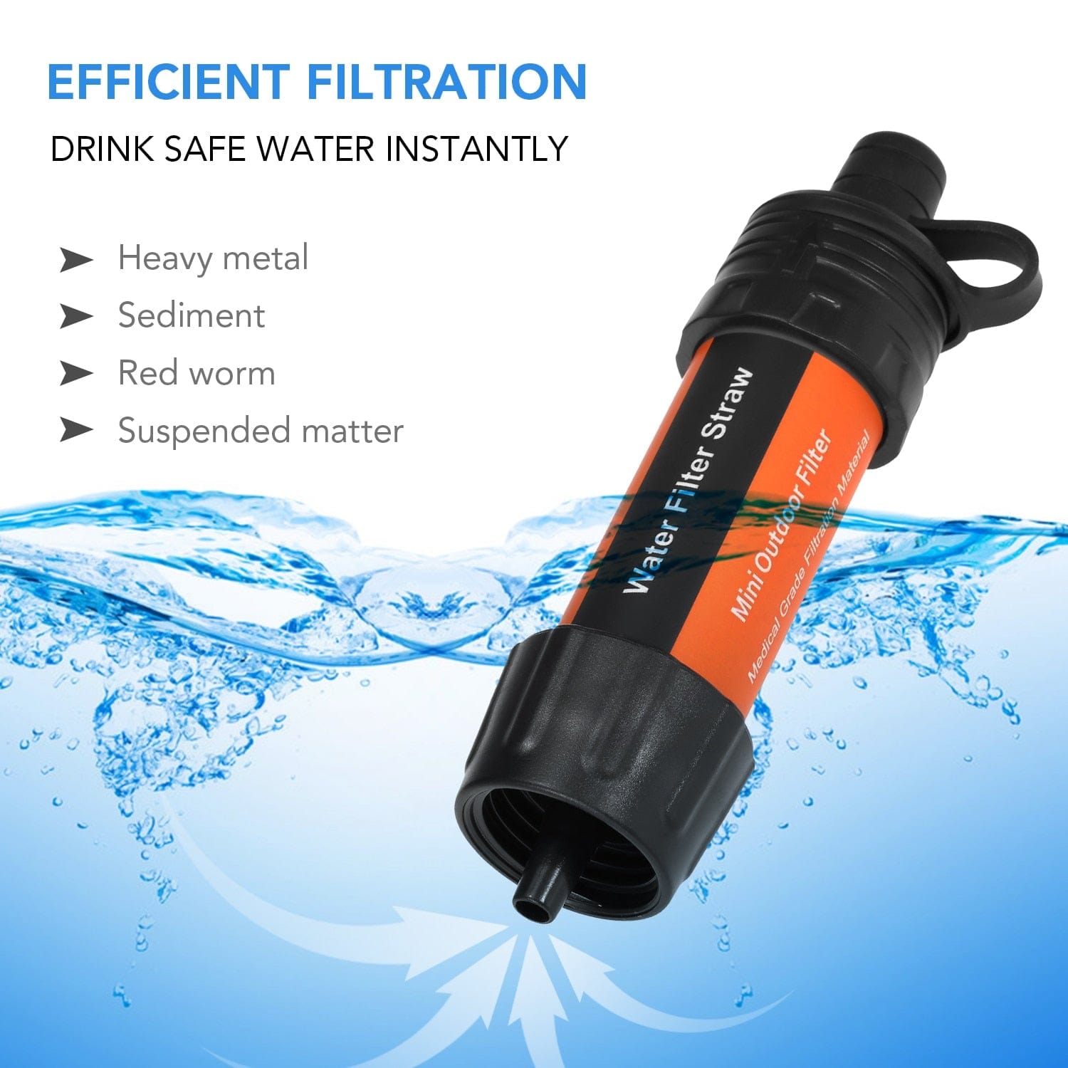 Paille filtrante eau d'urgence capacité de filtration