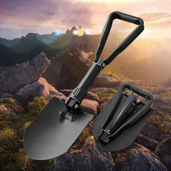 pelle de survie pliable lame dentelée