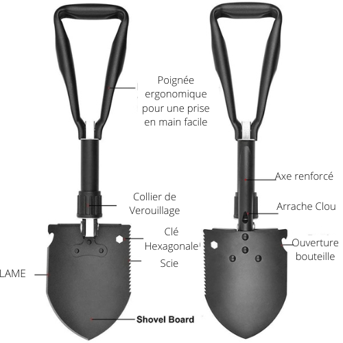 pelle de survie pliable en utilisation