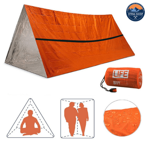 Tente de survie thermique vue de face